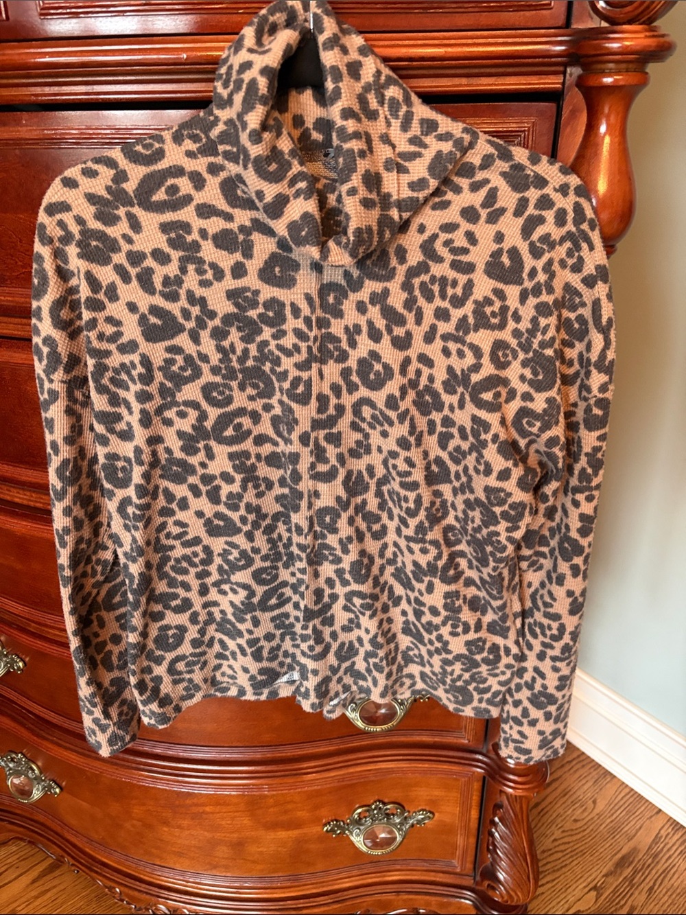Vince Camuto Leopard-Print Cowl Neck Sweater in Brown and Black